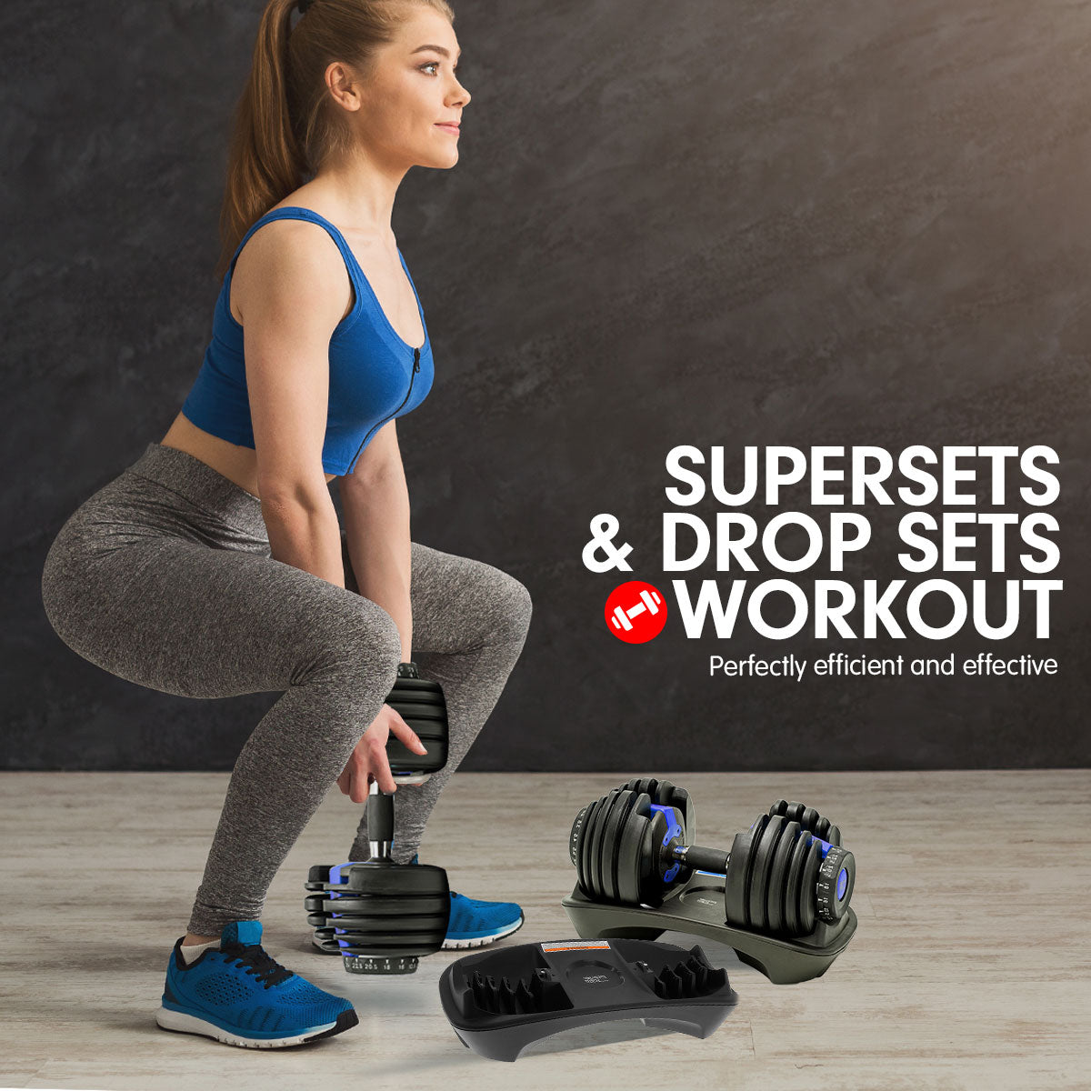 Powertrain 48kg Adjustable Dumbbell Set With Stand - Blue