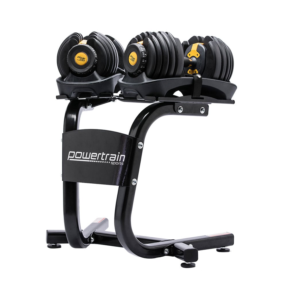 Powertrain BF1 48kg Adjustable Dumbbell Set With Stand (2 x 24kg) - Gold
