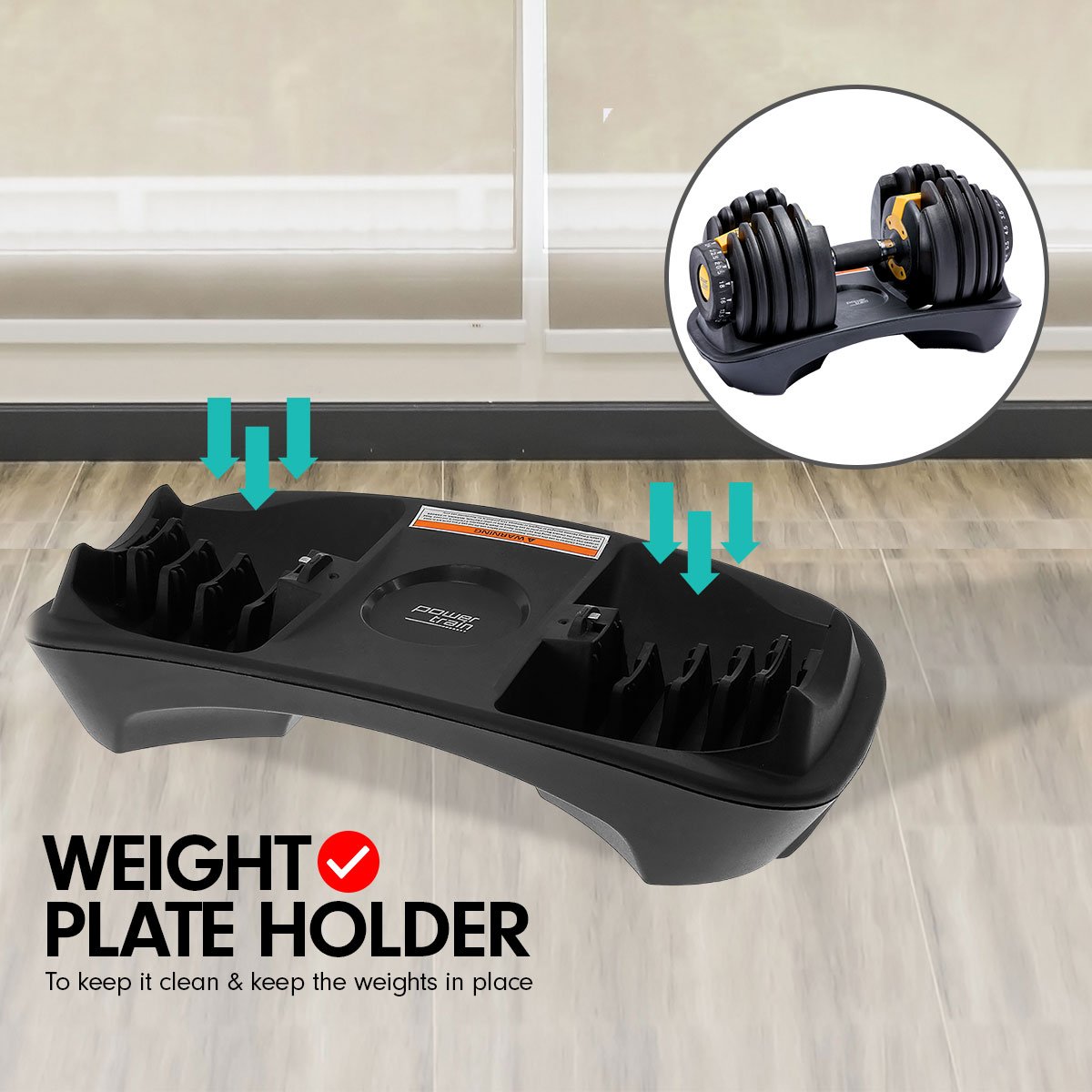 Powertrain 48kg Adjustable Dumbbell Set With Stand (2 x 24kg) - Gold