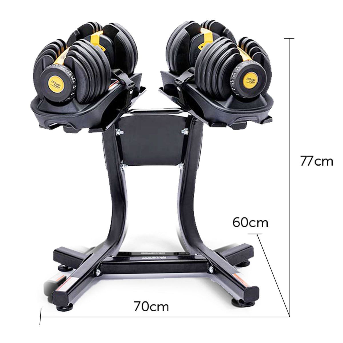 Powertrain 48kg Adjustable Dumbbell Set With Stand (2 x 24kg) - Gold