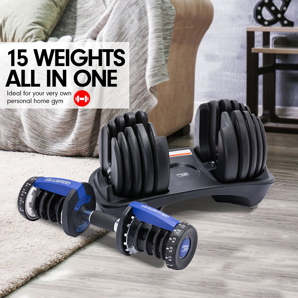 Powertrain 24kg Adjustable Dumbbell Set (2 x 24kg)