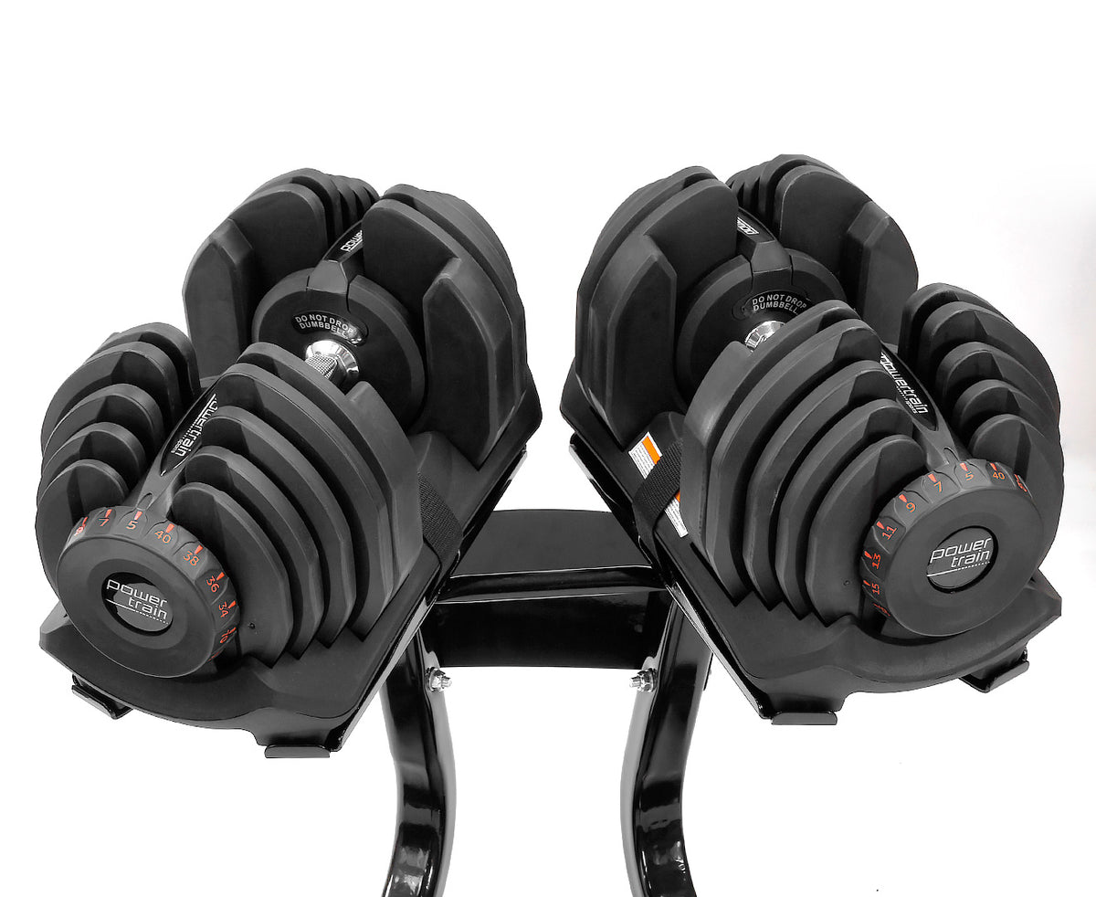 Powertrain 40kg Powertrain Adjustable Dumbbell Set with Stand (2 x 20kg)