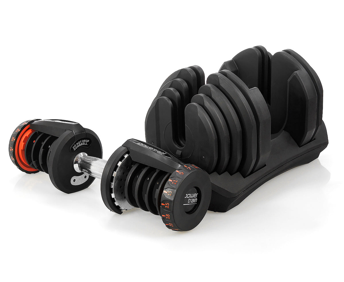 Powertrain 40kg Powertrain Adjustable Dumbbell Set with Stand (2 x 20kg)