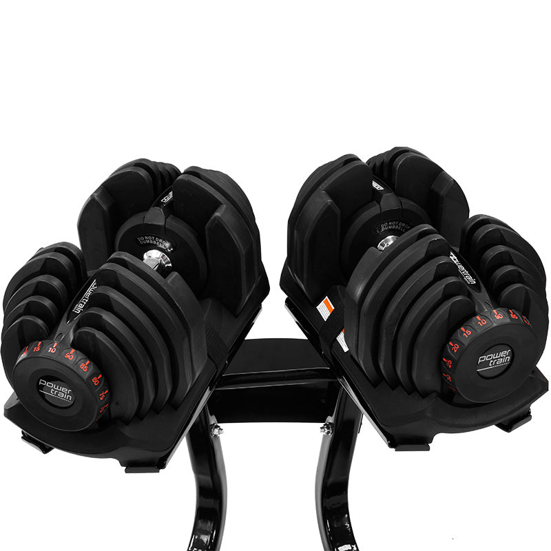 Powertrain 40kg Powertrain Adjustable Dumbbell Set with Stand (2 x 20kg)