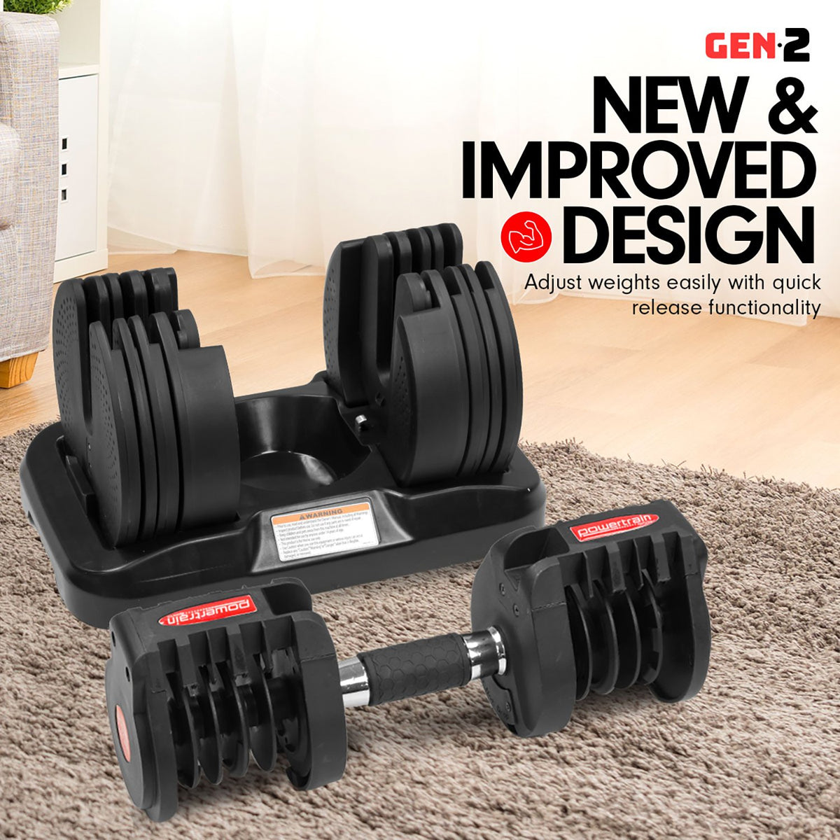 Powertrain 20kg Gen2 Adjustable Dumbbell Set (2 x 20kg)