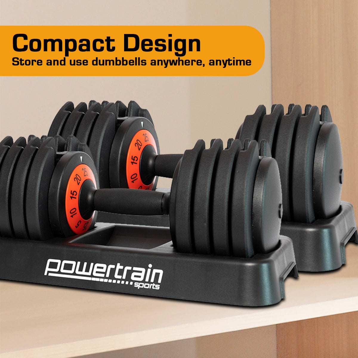 Powertrain TD1 GEN2 Pro 50kg Adjustable Dumbbell Set (2 x 25kg)