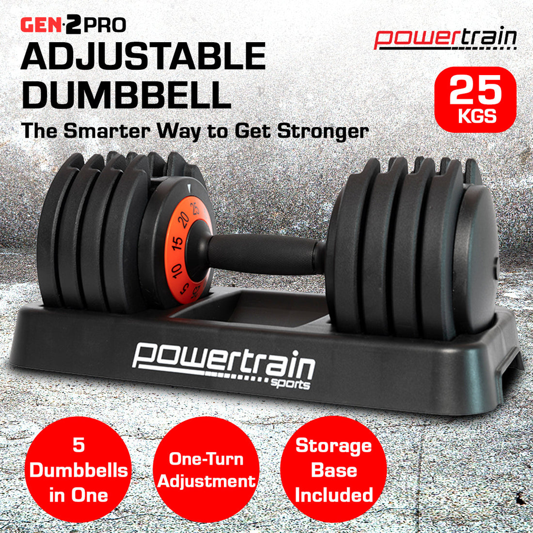 Powertrain TD1 GEN2 Pro 25kg Adjustable Dumbbell (Single)