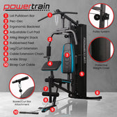 Powertrain JX-300 Multi Station Home Gym with 44kg Weight Stack, Curl Pad, Leg Extension and Pull-down Bar