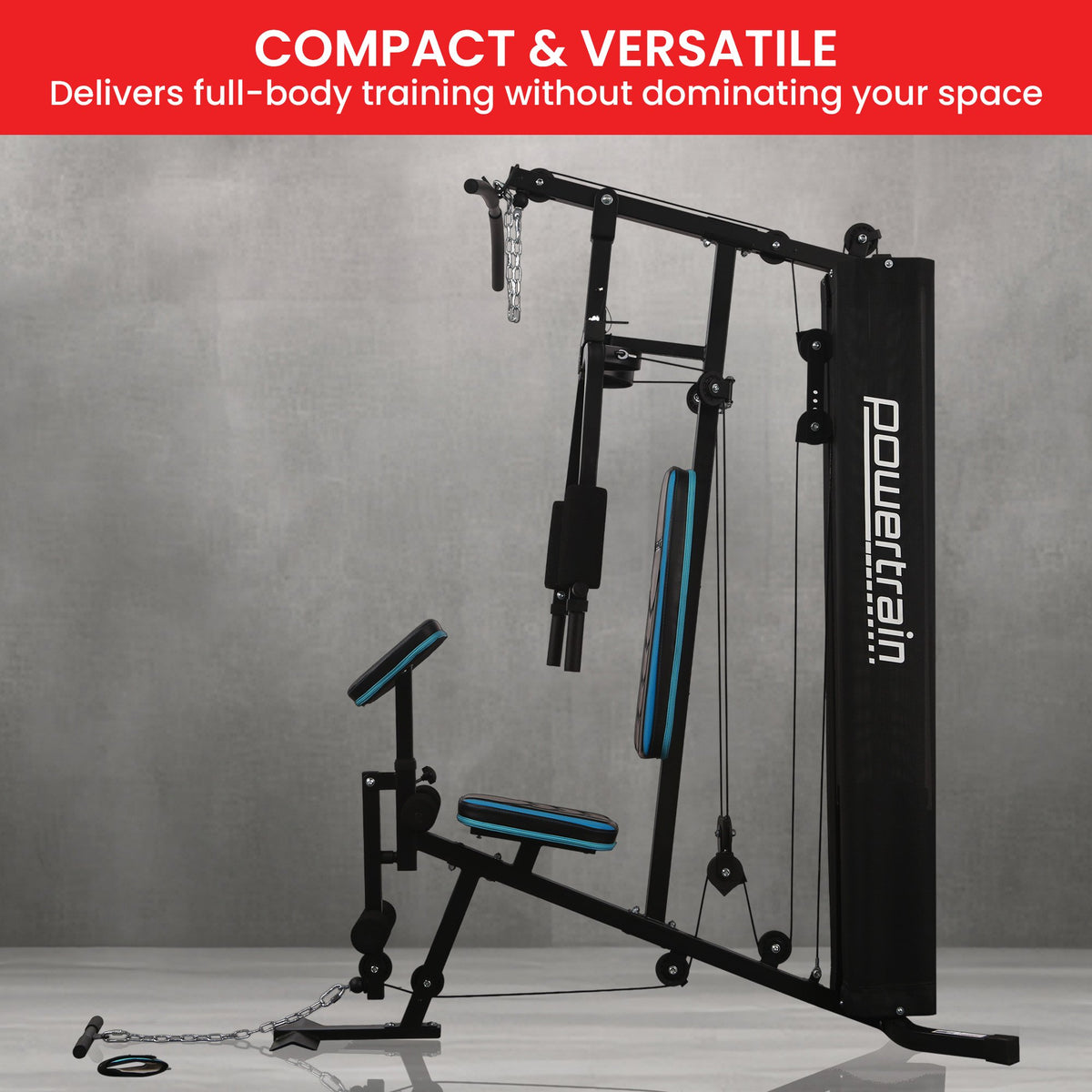 Powertrain JX-300 Multi Station Home Gym with 44kg Weight Stack, Curl Pad, Leg Extension and Pull-down Bar