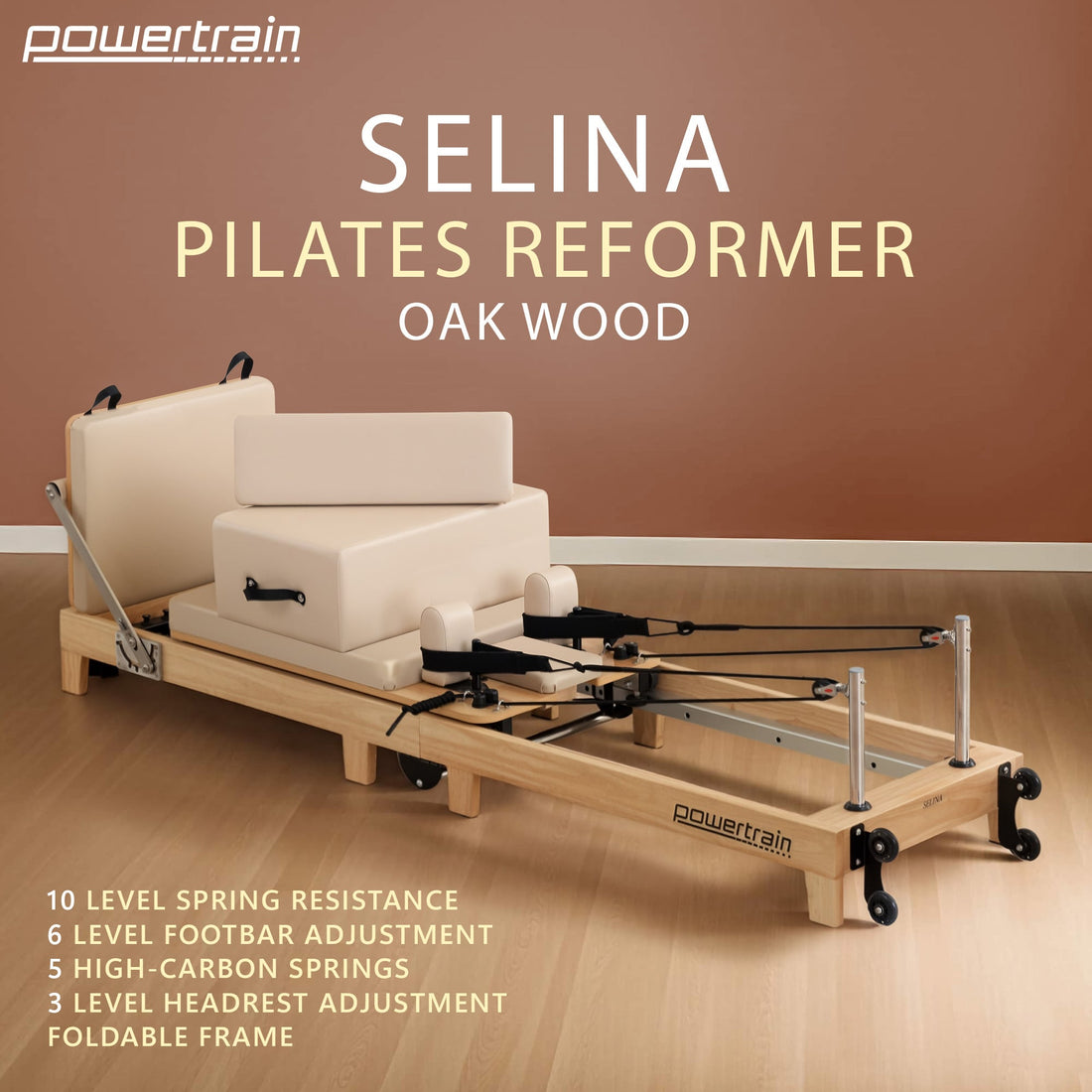 Powertrain Selina Wooden Folding Pilates Reformer (Beige)