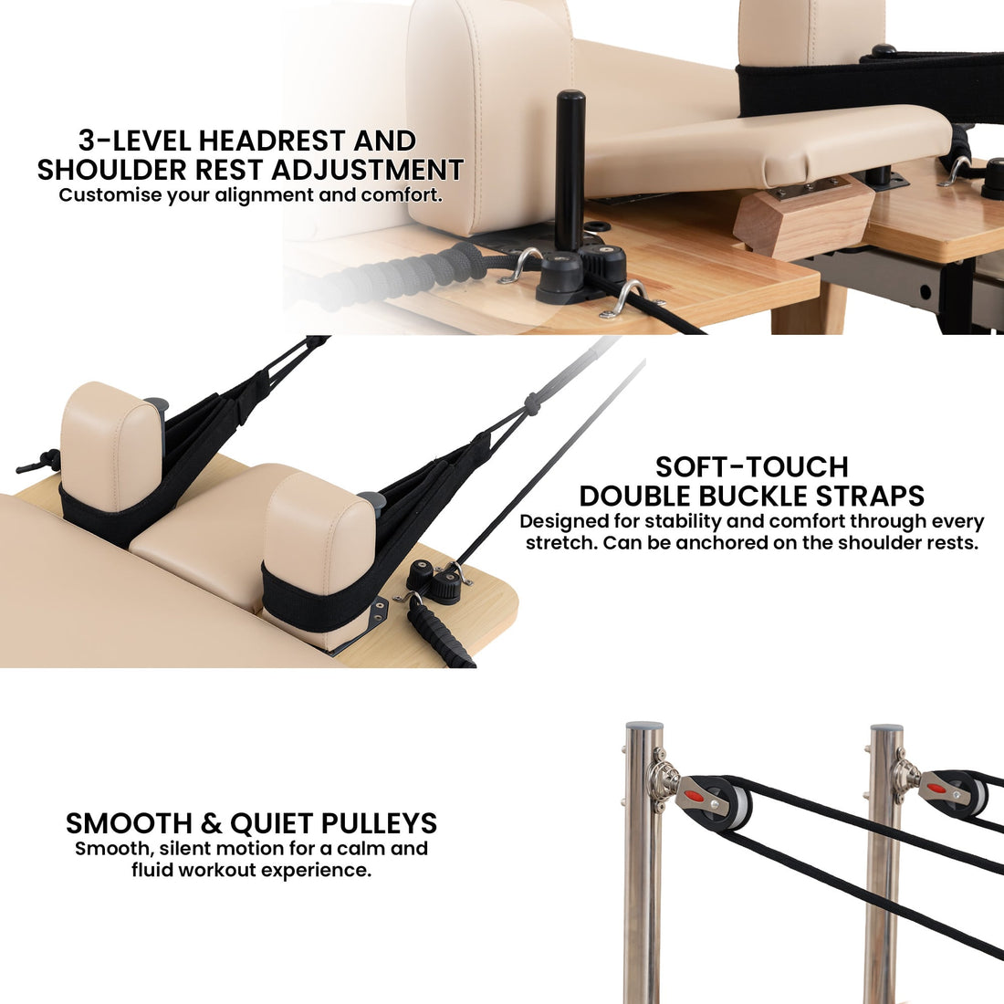 Powertrain Selina Wooden Folding Pilates Reformer (Beige)