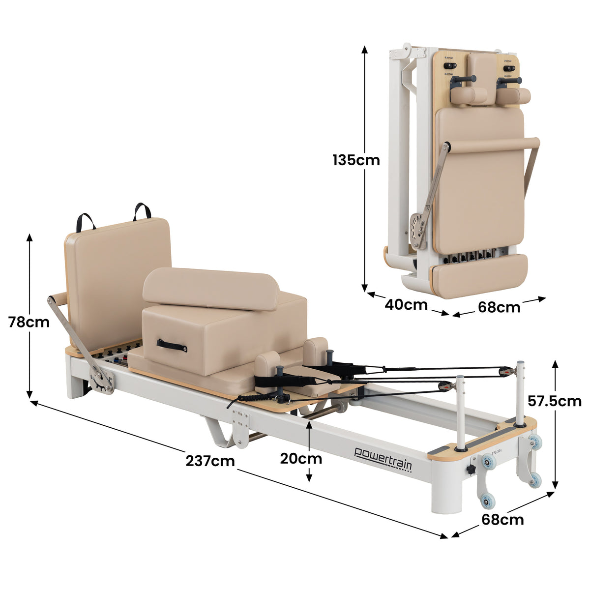Powertrain Velora Aluminium Foldable Pilates Reformer (Beige)
