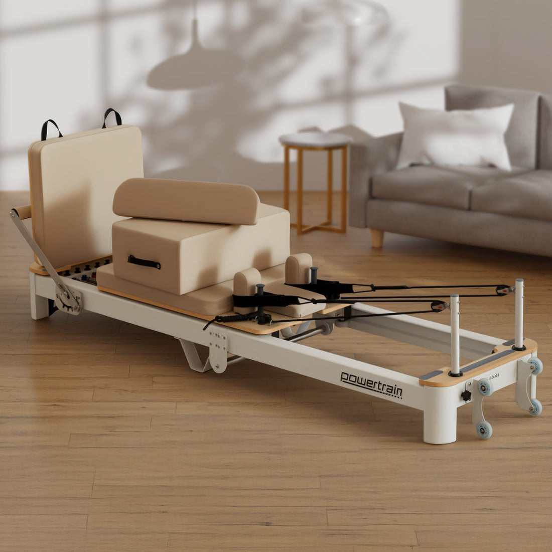 Powertrain Velora Aluminium Foldable Pilates Reformer (Beige)