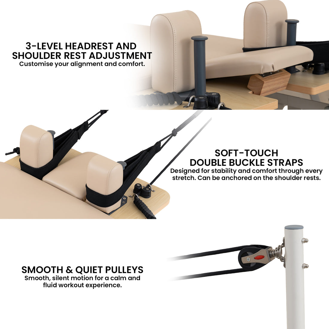 Powertrain Velora Aluminium Foldable Pilates Reformer (Beige)