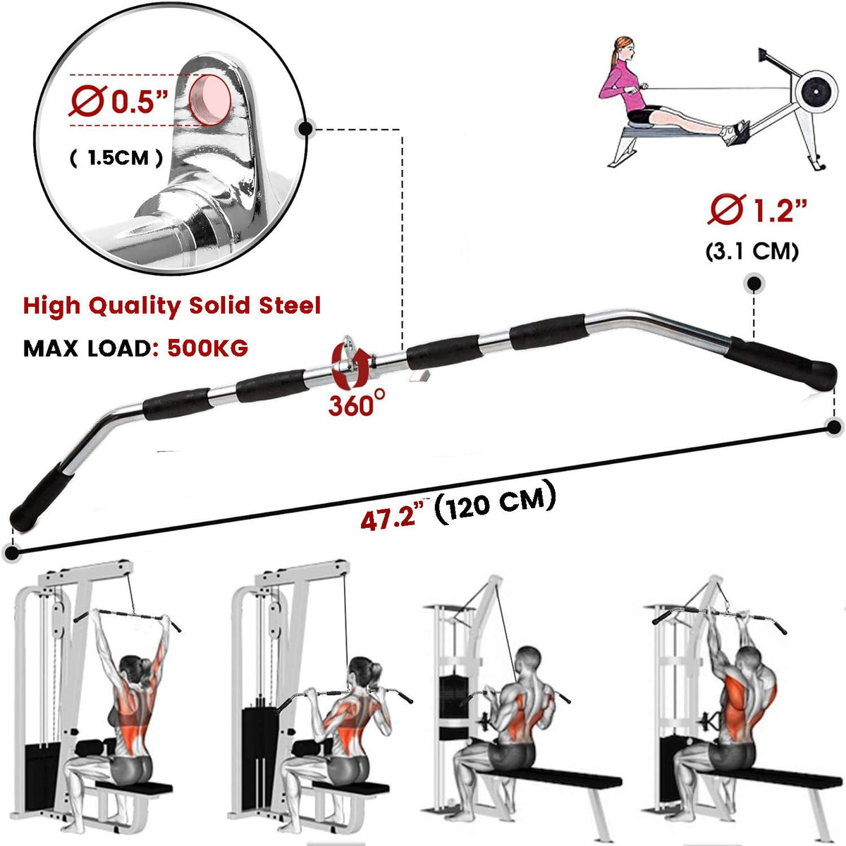RTM 120cm Lat Pulldown Bar Attachment