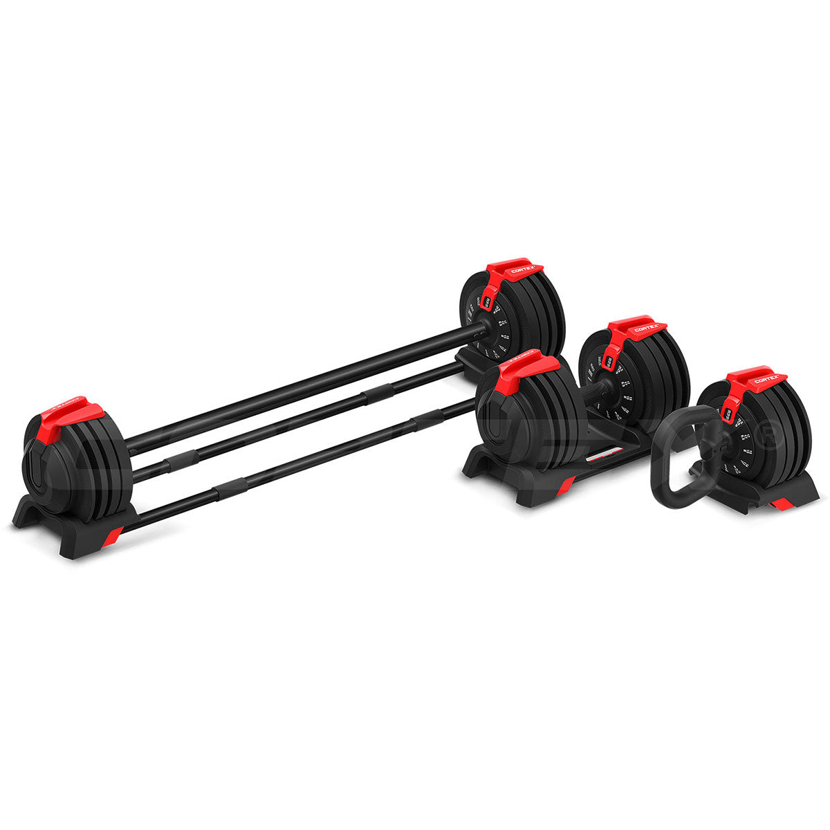 CORTEX Revolock V2 48kg Adjustable Steel All-in-One Dumbbell + Barbell + Kettlebell Pair Set