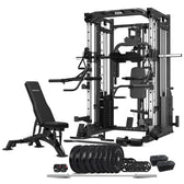 CORTEX SM-25 6-In-1 Power Rack with Smith & Cable Machine Ultimate Package (Set F) with Olympic Bumper Plate + Barbell Set