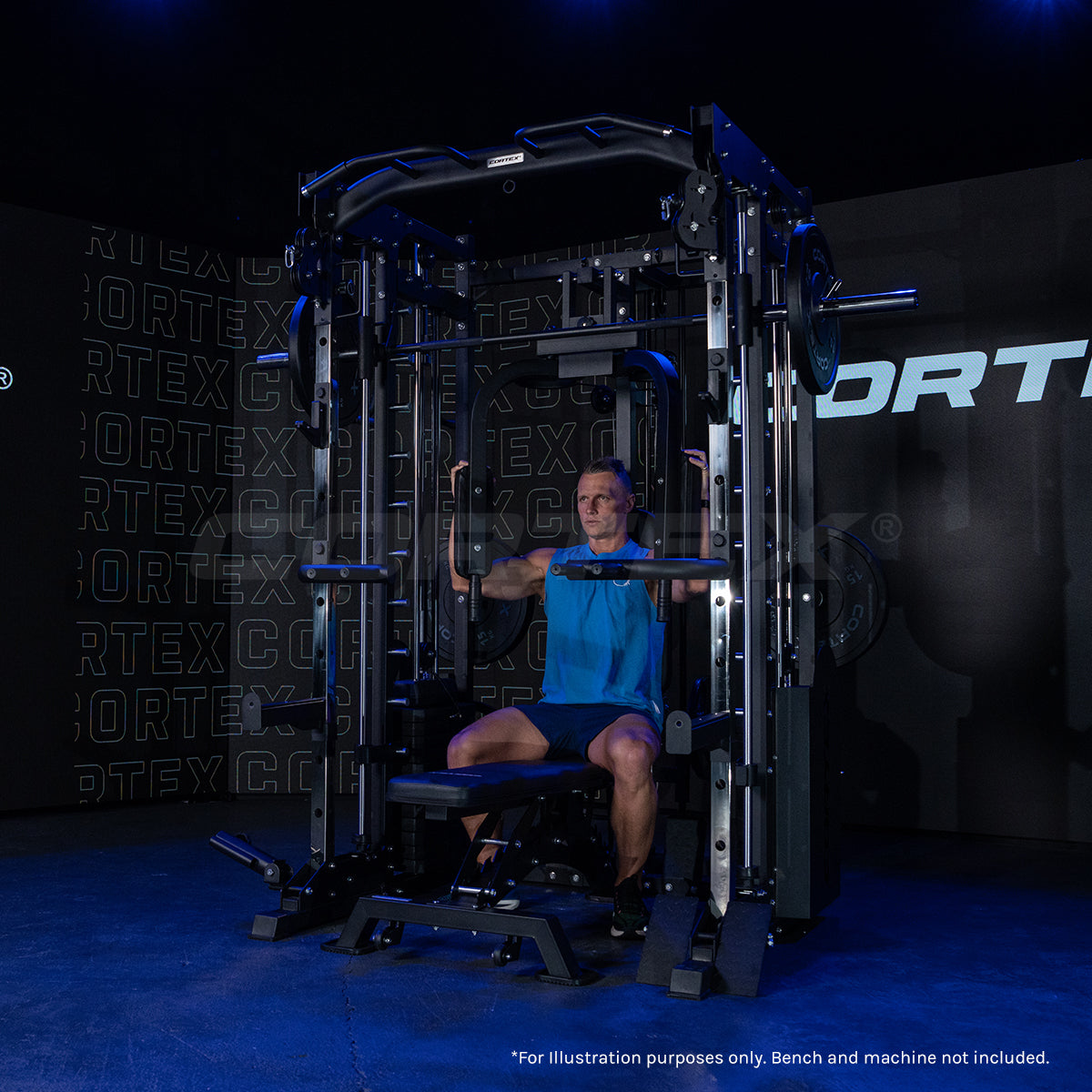 CORTEX SM-25 6-In-1 Power Rack With Smith & Cable Machine Package (Set C) with BN9 Bench + 100kg Olympic Weight Plate & Barbell Package