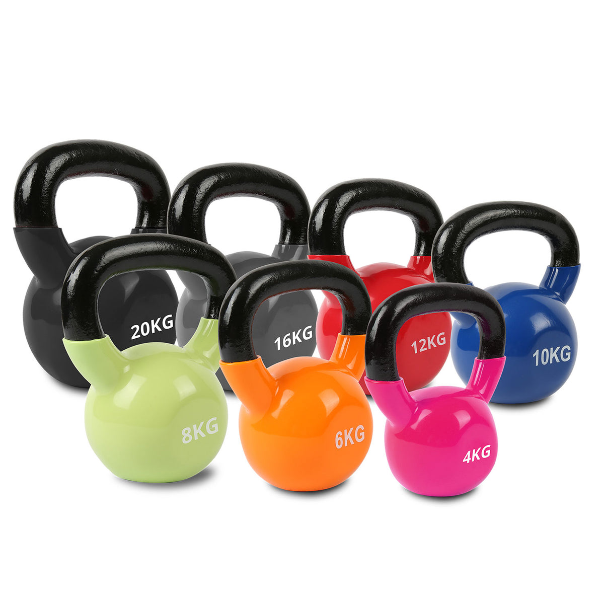 CORTEX Vinyl Kettlebells - Set of 7 (4, 6, 8, 10, 12, 16, 20 kg)