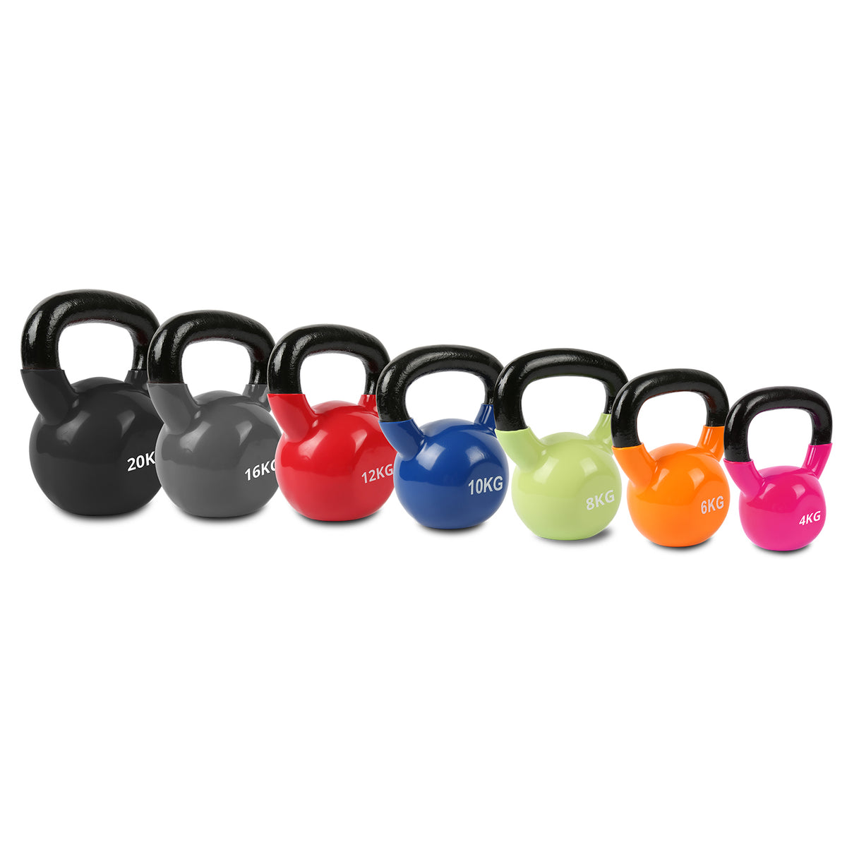 CORTEX Vinyl Kettlebells - Set of 7 (4, 6, 8, 10, 12, 16, 20 kg)