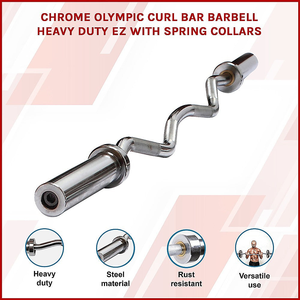 RTM Chrome Olympic EZ Curl Barbell with Spring Collars