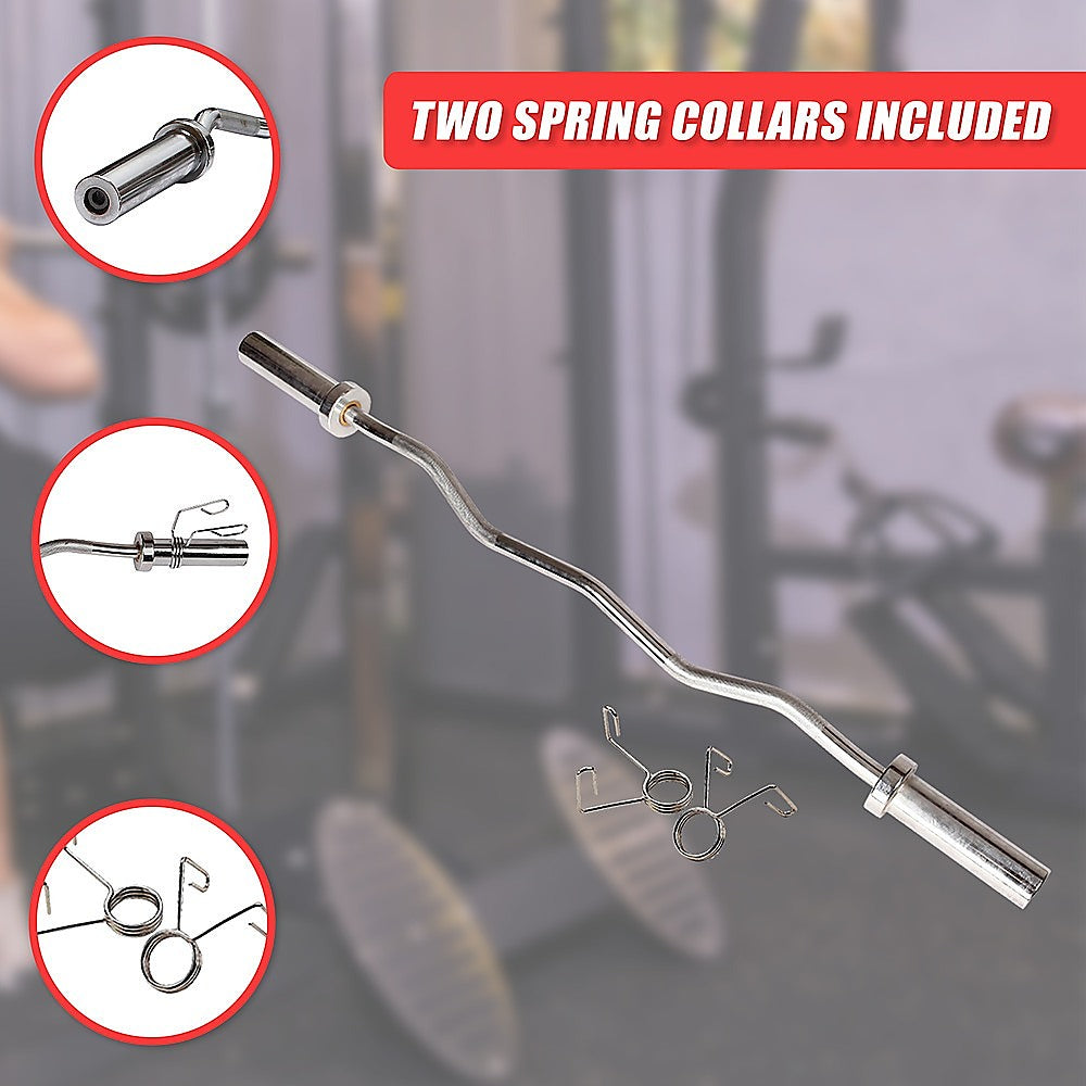 RTM Chrome Olympic EZ Curl Barbell with Spring Collars