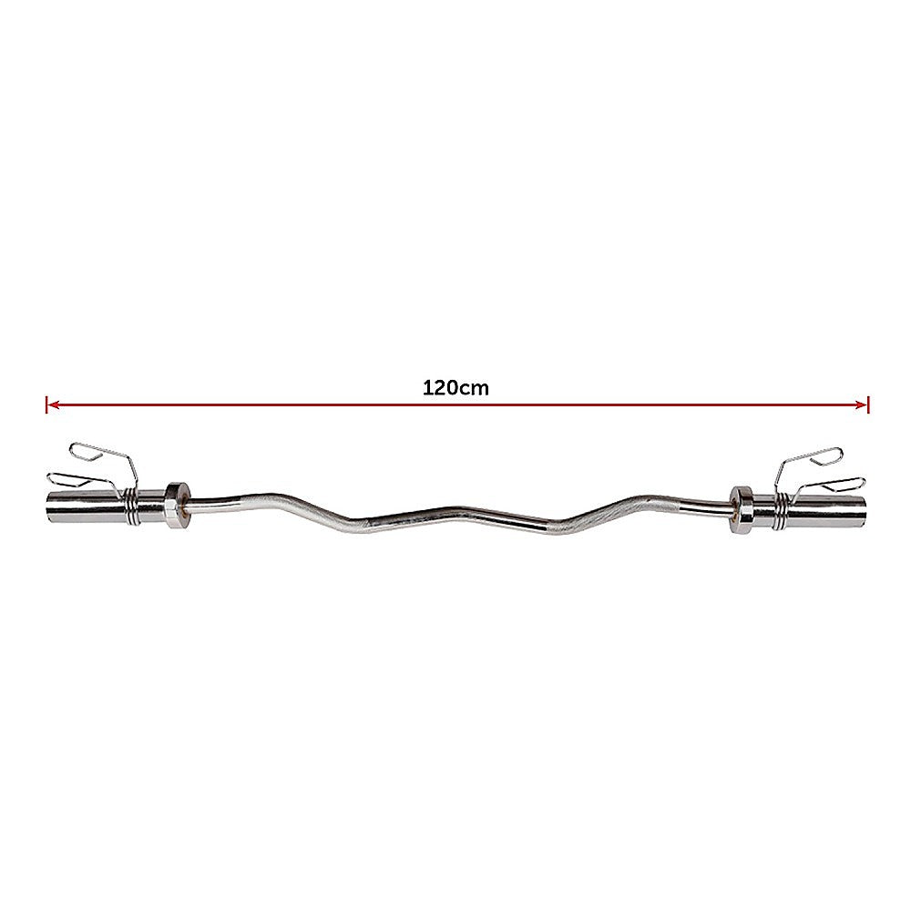 RTM Chrome Olympic EZ Curl Barbell with Spring Collars