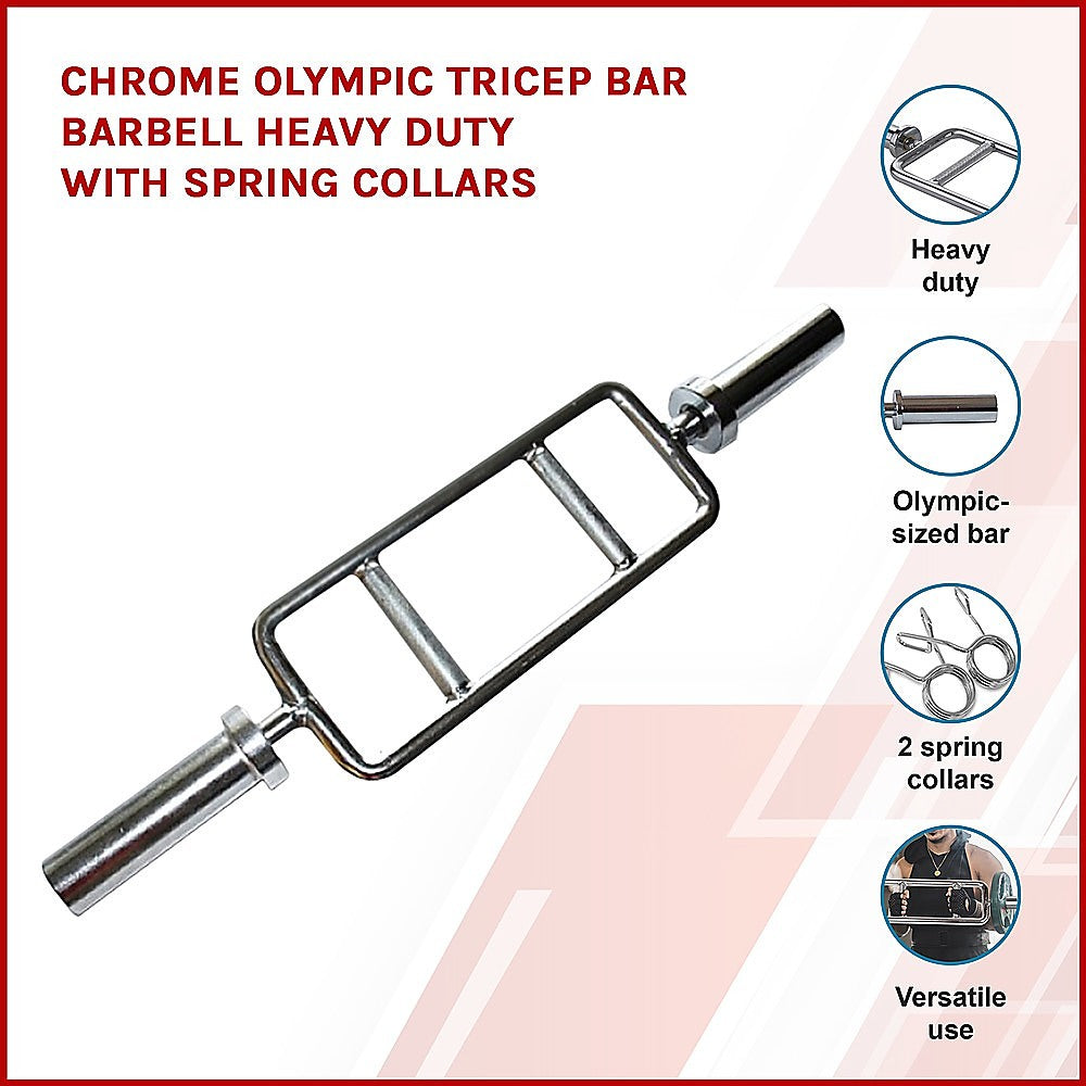 RTM Chrome Olympic Tricep Barbell with Spring Collars