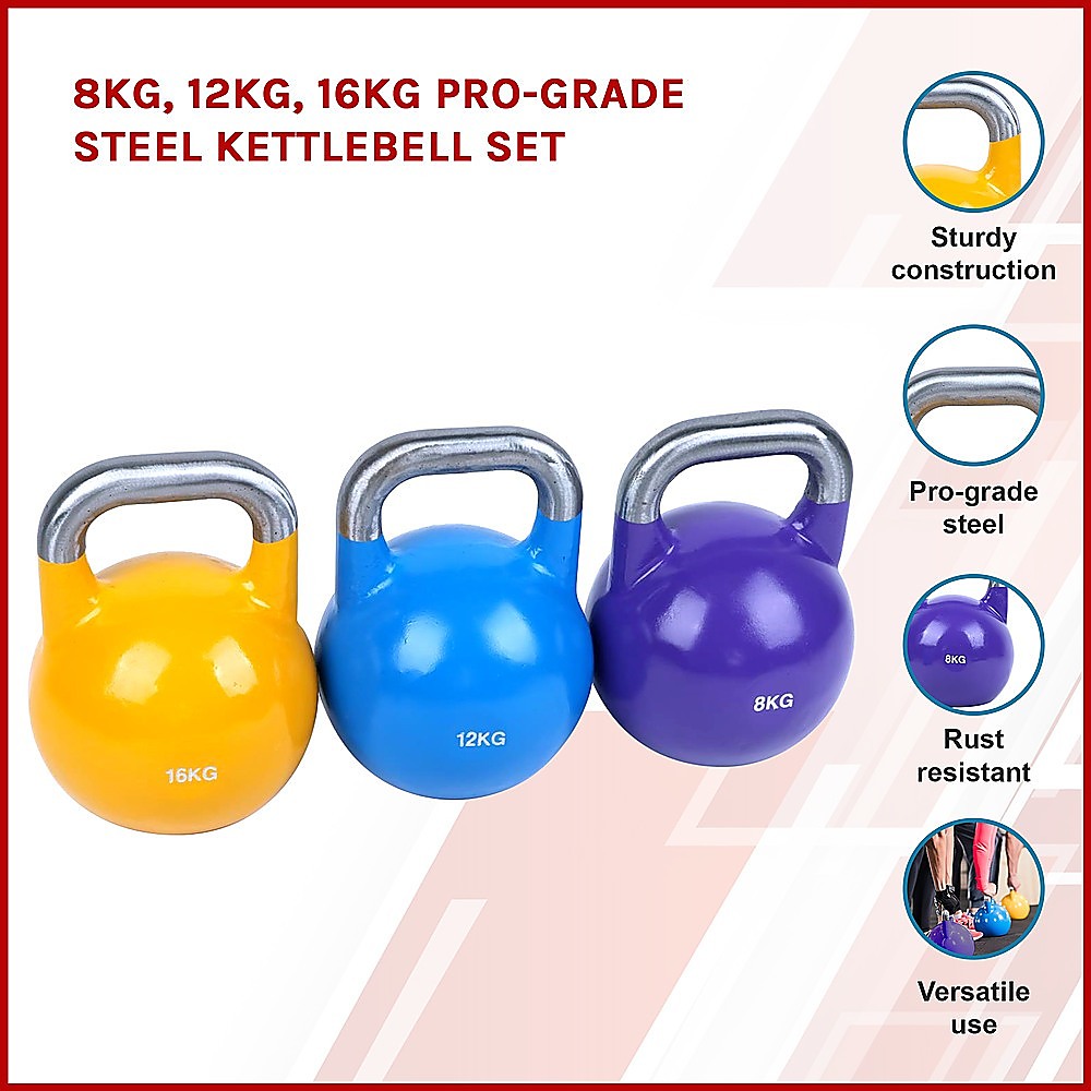 RTM 8KG, 12KG, 16KG Pro-Grade Steel Kettlebell Set