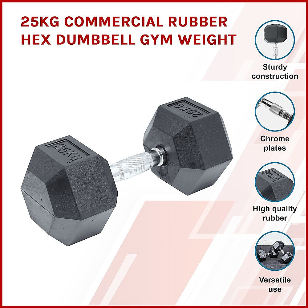 RTM 25kg Commercial Rubber Hex Dumbbell