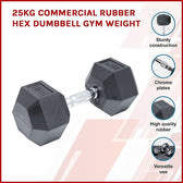 RTM 25kg Commercial Rubber Hex Dumbbell