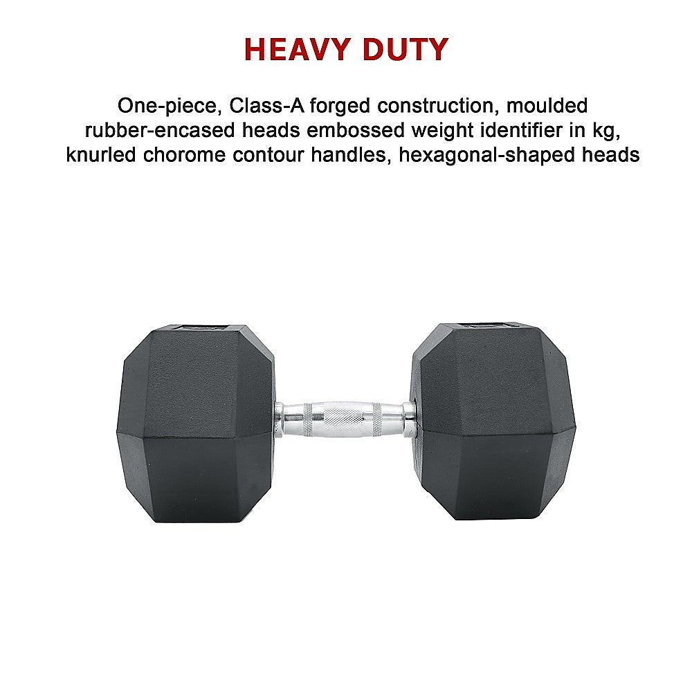 RTM 25kg Commercial Rubber Hex Dumbbell