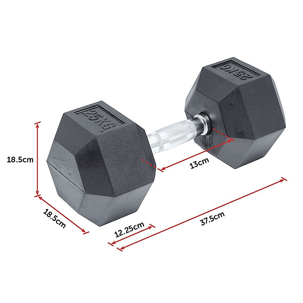 RTM 25kg Commercial Rubber Hex Dumbbell