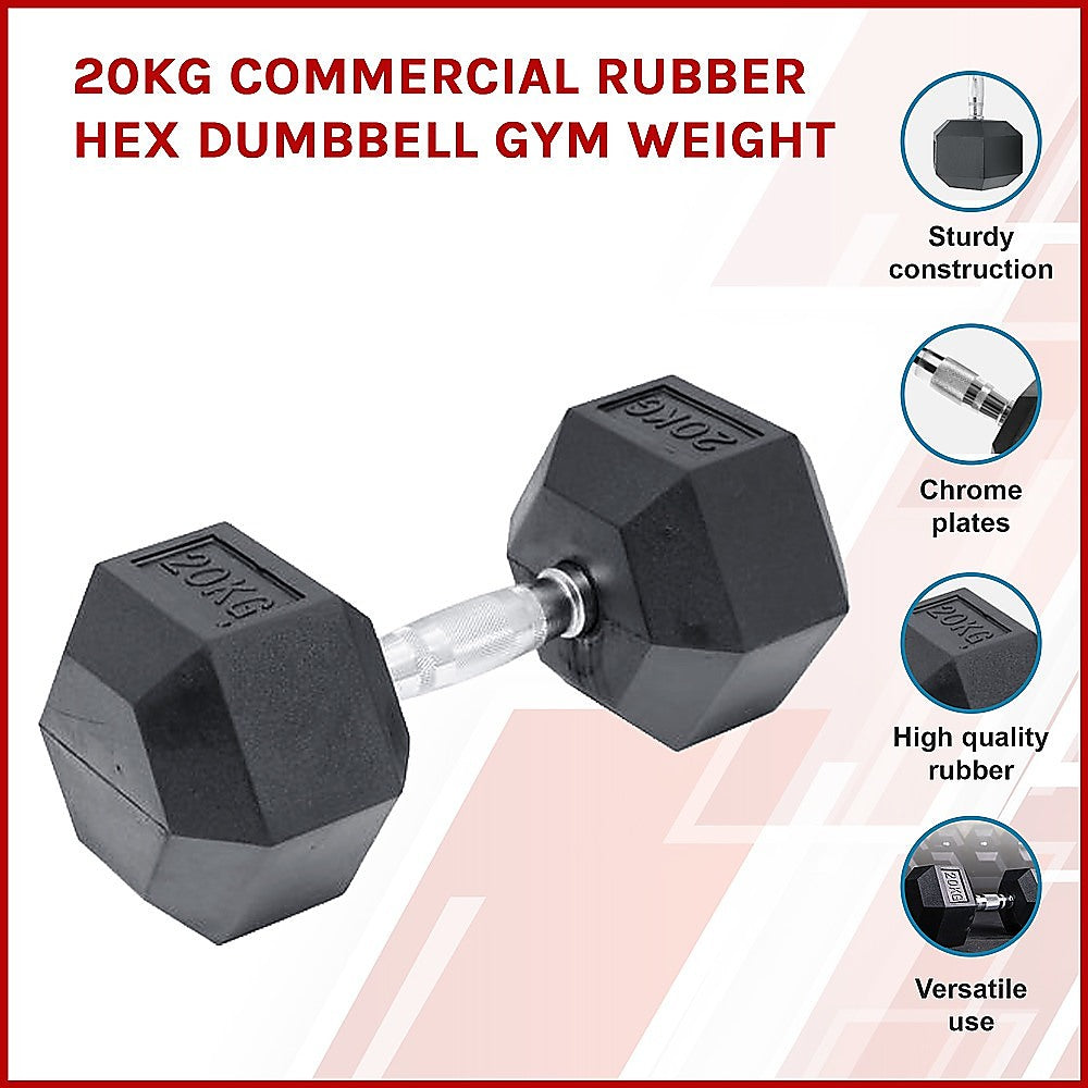 RTM 20kg Commercial Rubber Hex Dumbbell