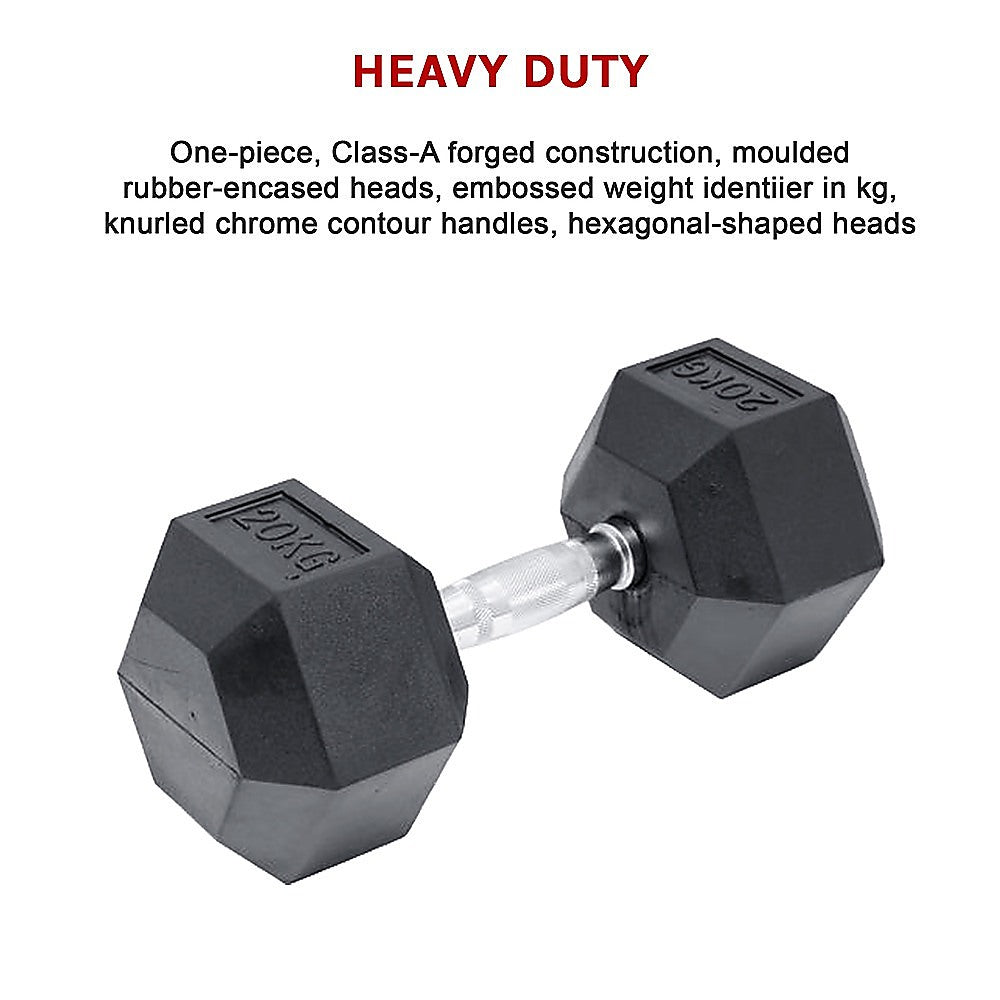 RTM 20kg Commercial Rubber Hex Dumbbell