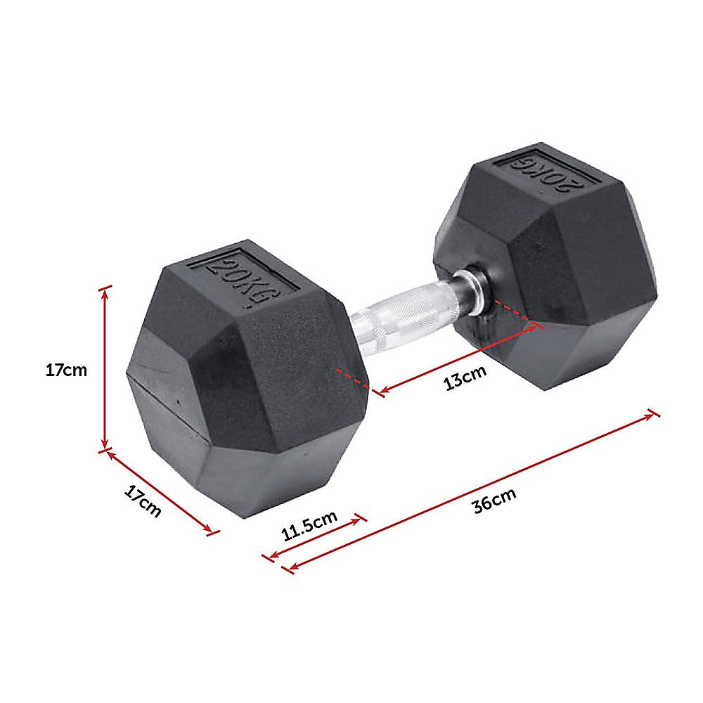 RTM 20kg Commercial Rubber Hex Dumbbell