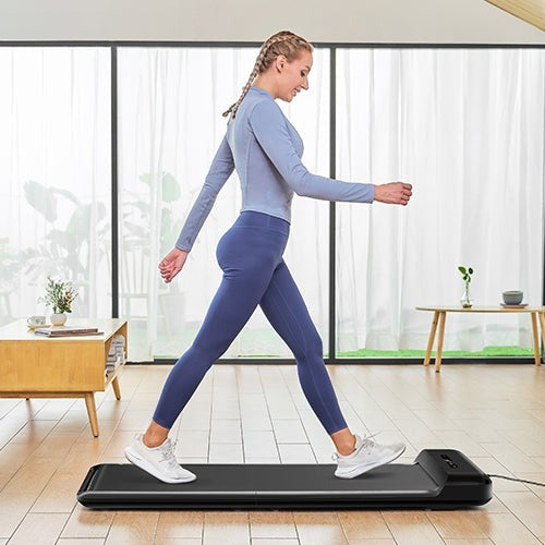 WalkingPad C2 Compact Treadmill in sleek black design, ideal for home workouts and space-saving exercise, featuring a digital display for tracking speed and distance.