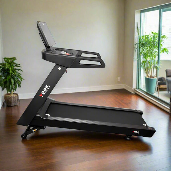 York T550 treadmill with user-friendly console and sleek black design for home fitness