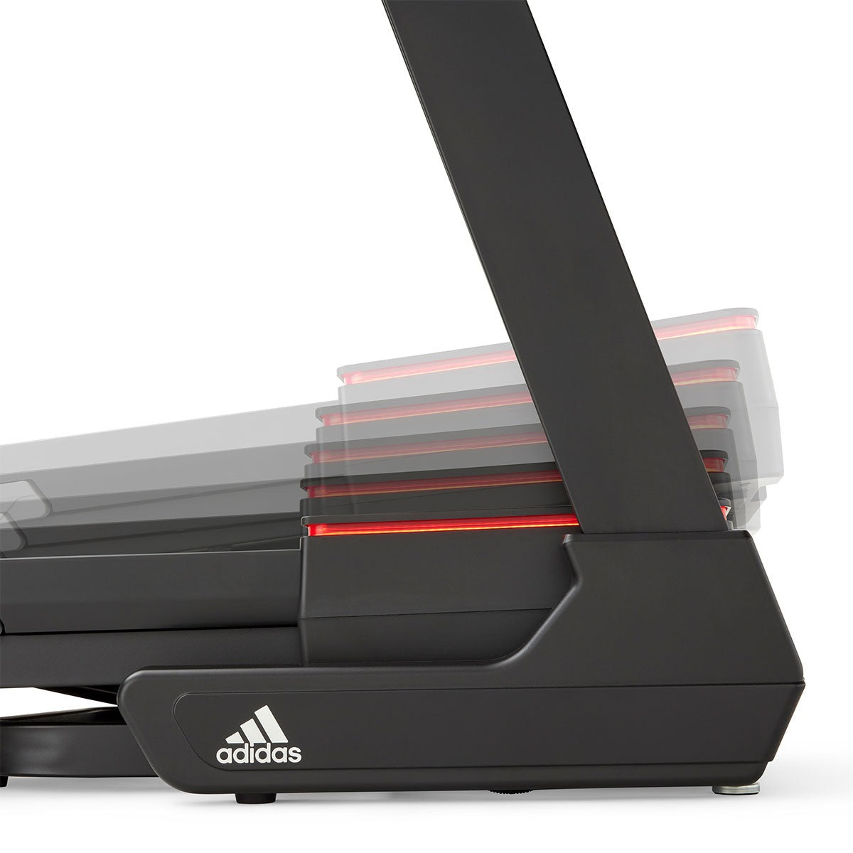 Adidas T-19 Treadmill featuring a streamlined design, digital display, and a user running at high intensity in a modern gym setting with vibrant lighting, perfect for fitness enthusiasts.