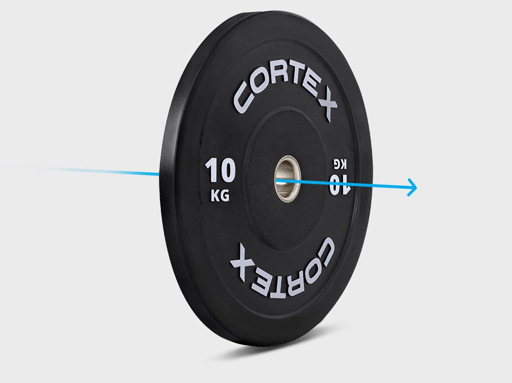 Cortex 10kg Black Series V3 Bumper Plates - durable rubber weight plates designed for home gym and professional use, featuring raised white lettering and a metal insert for secure fitting.