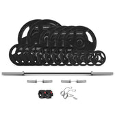 Cortex 145kg Tri-Grip V2 50mm Rubber Olympic Plate Set Incl. SPARTAN100 20kg Olympic Barbell + Olympic Dumbbell Handles + Lockjaw Collars