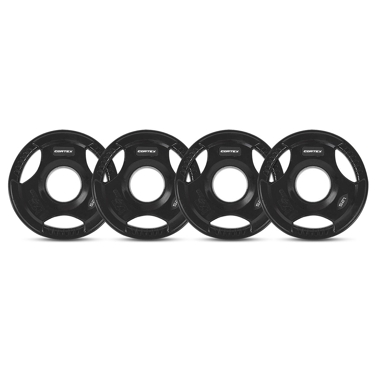 Cortex 145kg Tri-Grip V2 50mm Rubber Olympic Plate Set Incl. SPARTAN100 20kg Olympic Barbell + Olympic Dumbbell Handles + Lockjaw Collars