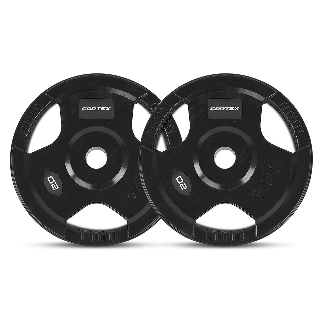 Cortex 145kg Tri-Grip V2 50mm Rubber Olympic Plate Set Incl. SPARTAN100 20kg Olympic Barbell + Olympic Dumbbell Handles + Lockjaw Collars