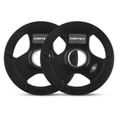 Cortex 145kg Tri-Grip V2 50mm Rubber Olympic Plate Set Incl. SPARTAN100 20kg Olympic Barbell + Olympic Dumbbell Handles + Lockjaw Collars