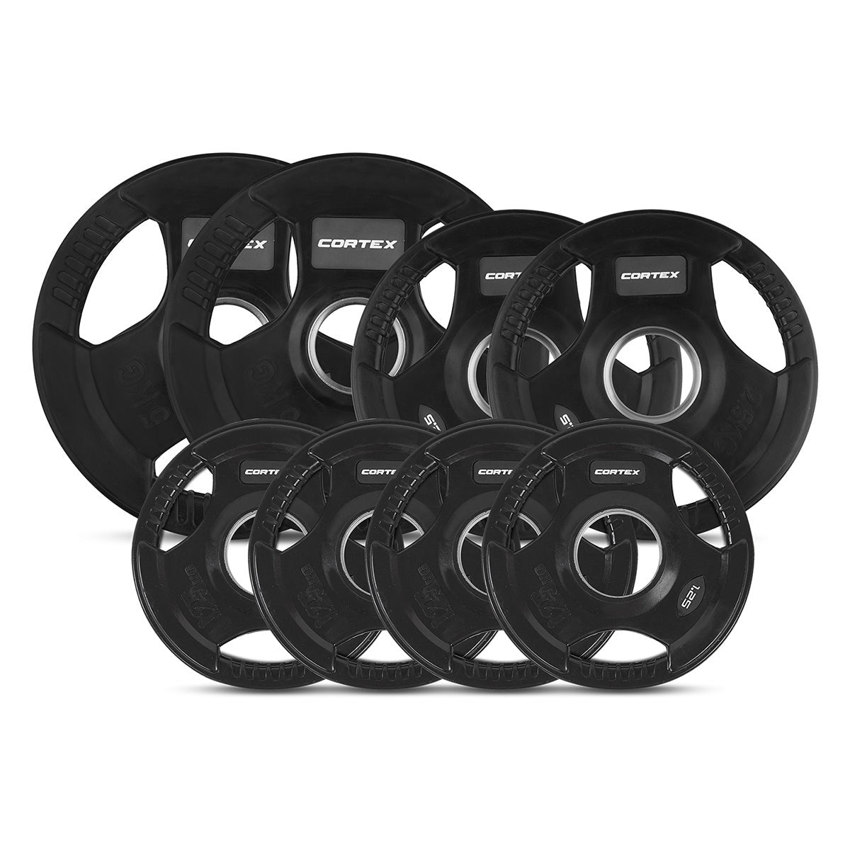 Cortex 35kg Tri-Grip V2 Rubber Olympic Plate Set , ideal for strength training and versatility in workouts.