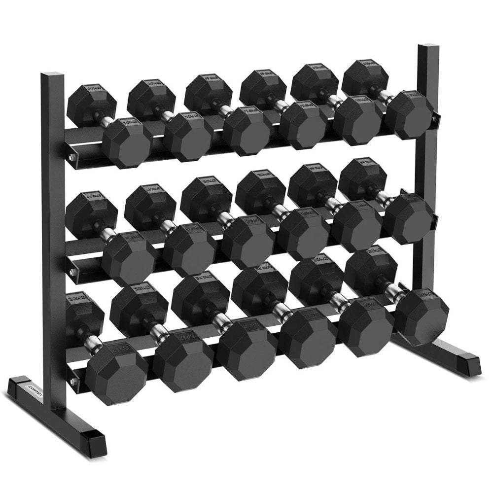 CORTEX 360kg Hex Dumbbell Set 10kg-30kg (9 pairs) with 3-Tier Rack