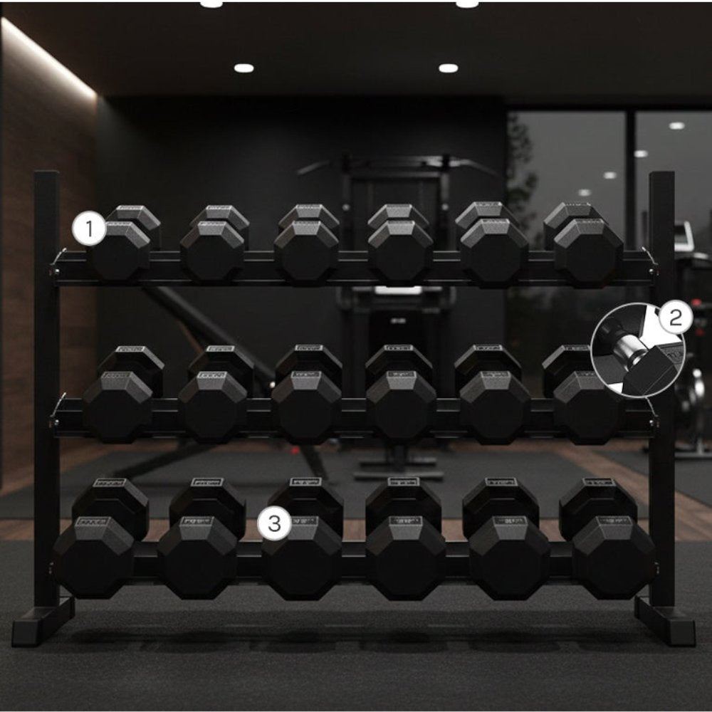 CORTEX 360kg Hex Dumbbell Set 10kg-30kg (9 pairs) with 3-Tier Rack