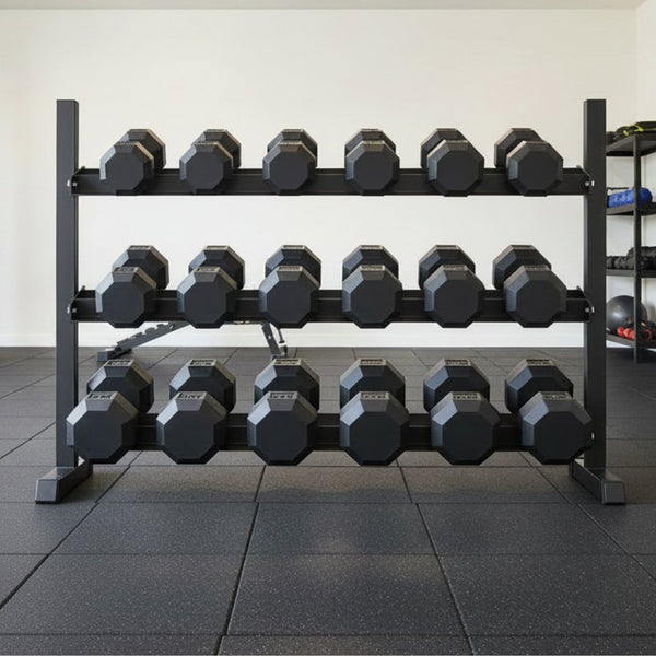 CORTEX 360kg Hex Dumbbell Set 10kg-30kg (9 pairs) with 3-Tier Rack ...