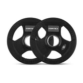 Cortex 45kg Tri-Grip V2 50mm Rubber Olympic Plate Set Incl. Olympic Dumbbell Handles + Spring Collars