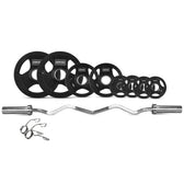 Cortex 45kg Tri-Grip V2 50mm Rubber Olympic Plate Set Incl. Olympic Ez Curl Bar + Spring Collars